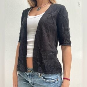 Liz Claiborne Boho grunge preppy crochet short sleeve cardigan